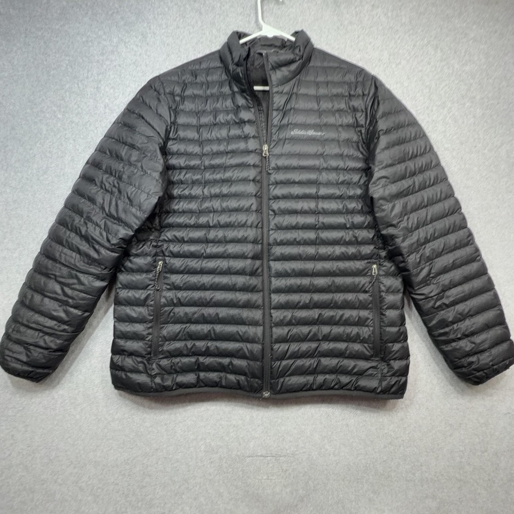 Eddie Bauer Microlight Down Puffer Jacket Mens Large Black Insulated Outdoor